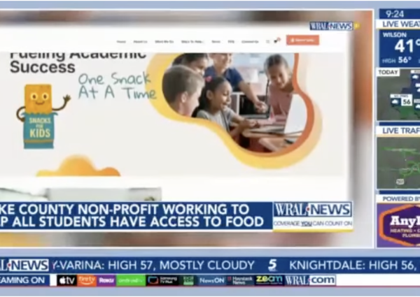 Co-founder appears on WRAL FOX 50 9AM Show to discuss Snacks for Kids mission